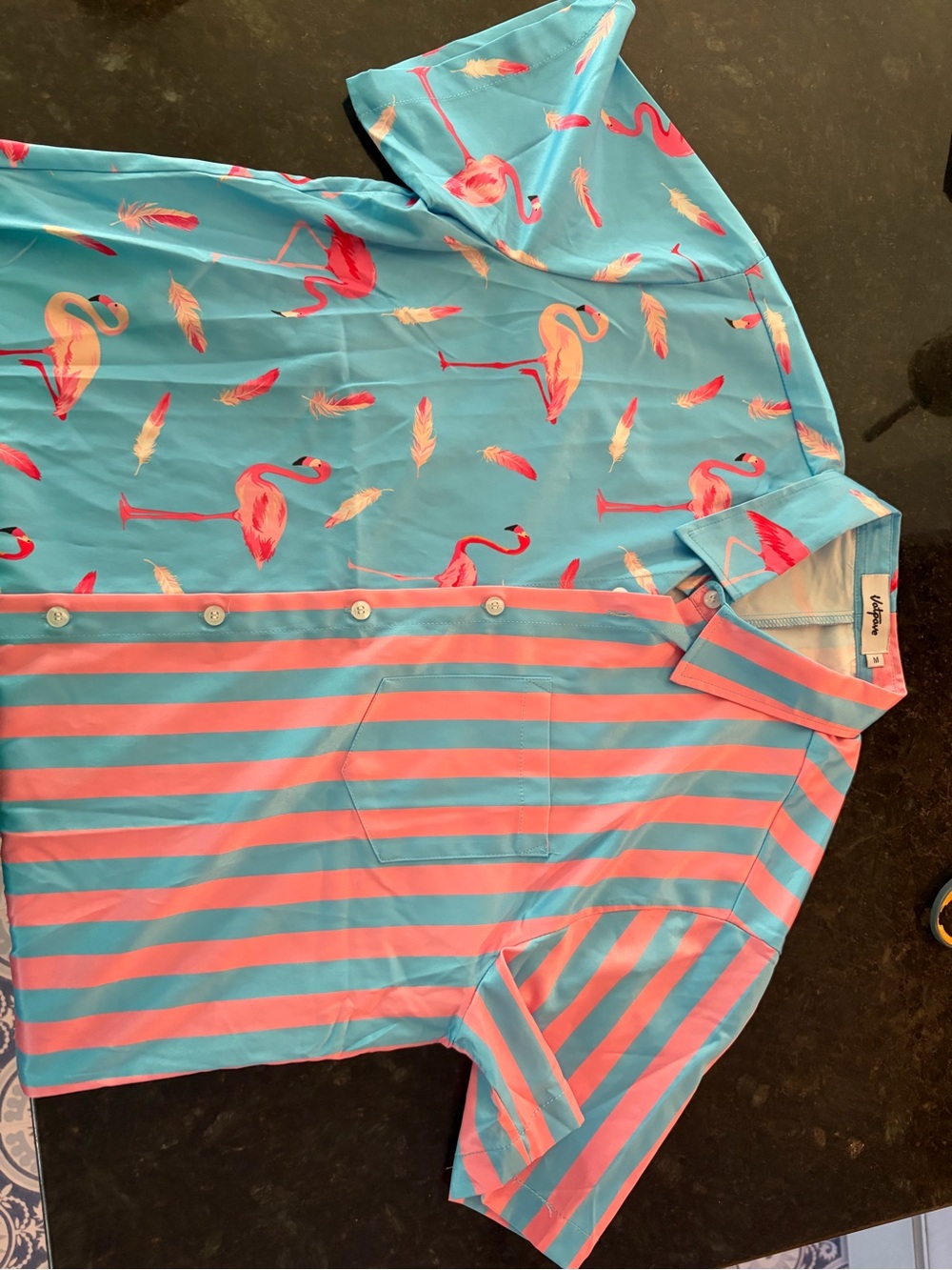 Turquoise & Pink Flamingo Print Button-Up Shirt